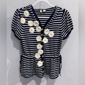 Anthropologie Boho Cottagecore Y2K 90’s Flower Appliqué Cardigan